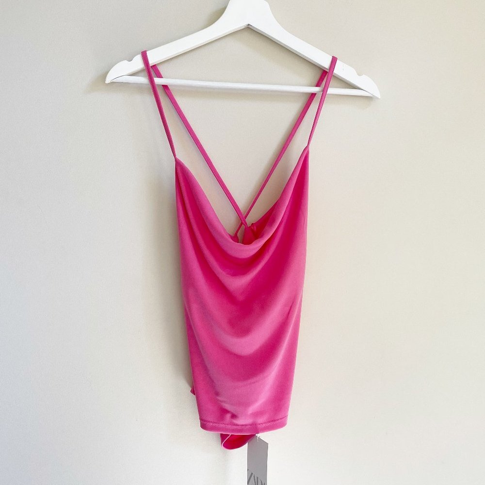 ZARA Pink Open Back Top Tank Top Medium Draped - Picture 3 of 5
